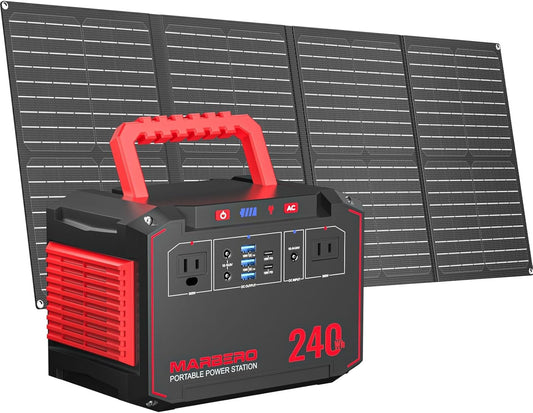 MARBERO Solar Generator 240Wh 300W Portable Power Station with Solar Panel 60W Included Backup Lithium Battery with AC Outlets for Camping Home Outdoor Emergency Hiking Travel