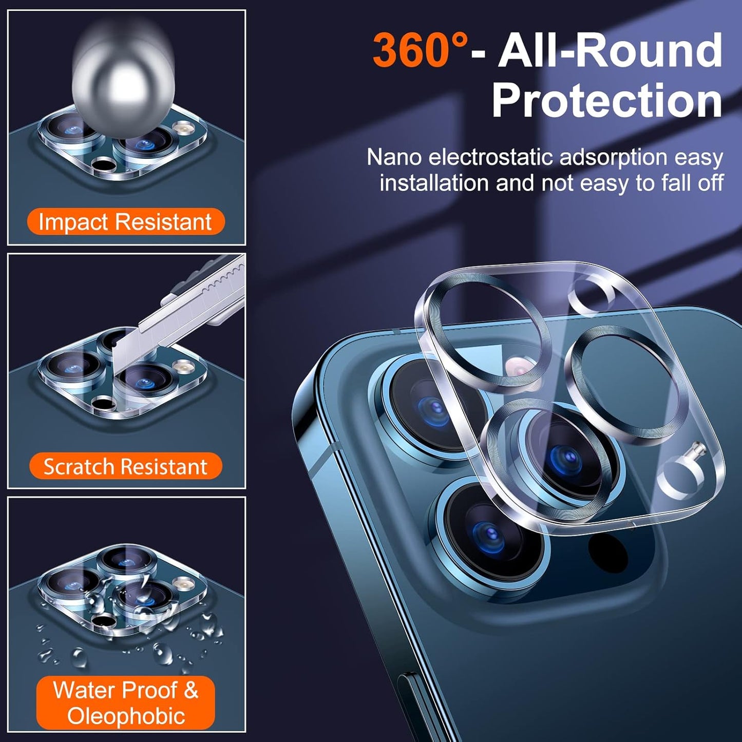 UniqueMe [ 3 Pack] Compatible with iPhone 12 Pro Max 6.7" Camera Lens Protector Tempered Glass,[Case Friendly][New version][Scratch-Resistant][Easy Installation] -Blue