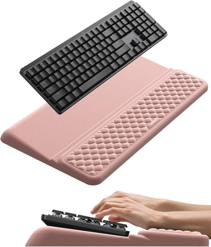 Vaydeer Wrist Rest with Keyboard Stand, Computer Wrist Support Pad, Ergonomic Keyboard Riser Holder Lifter Tray with Wrist Pad, Memory Foam Desk Cushion, Palm Hand Typing for Office Home School-Pink