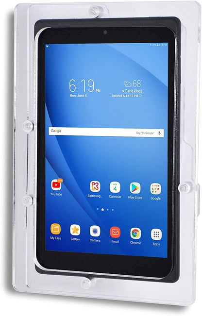 TABcare Anti-Theft Acrylic VESA Enclosure for Galaxy TAB A7 Lite 8.7" SM-T220 Tablet with Free Wall Mount Kit & 90-Degree Angle USB C Cable (TAB A7 Lite, Clear)