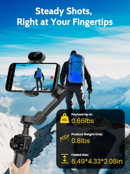 3-Axis Gimbal Stabilizer for iPhone & Android,NO APP AI Tracking,7.8' Built-in Extension Rod,Phone Stabilizer for Video Recording,OLED Display,Trigger Button,Sport,Vlogging(Smart V8 AI Black)