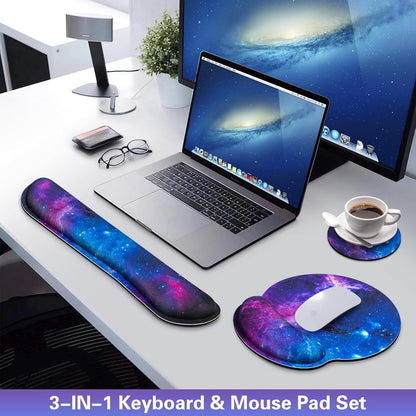 Mouse Pad with Wrist Rest Set, 3-in-1 Wrist Support Mousepad Set, Gaming Mat Pad with Anti-Skid Base,Ergonomic Memory Foam Keyboard Gel Wrist Rest