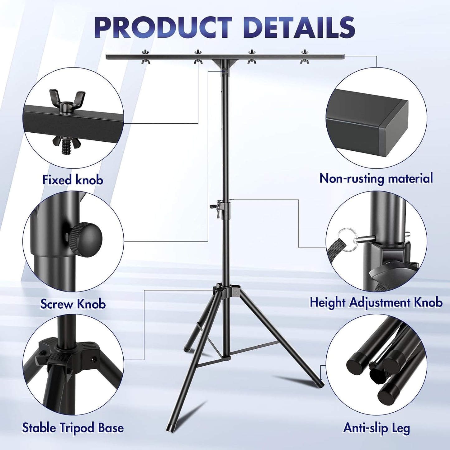 Qoope DJ Light Stand T-Bar,Heavy-Duty DJ Stand Tripod Adjustable DJ Lighting Stand Portable Stage Light Stand for DJ Lights Bar Party Light