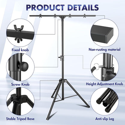 Qoope DJ Light Stand T-Bar,Heavy-Duty DJ Stand Tripod Adjustable DJ Lighting Stand Portable Stage Light Stand for DJ Lights Bar Party Light