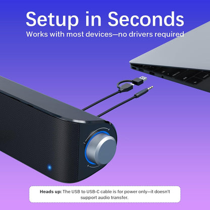 Computer Speakers, HiFi Sound Quality Computer Sound Bar, USB Powered PC Speakers, Bluetooth 5.0 and 3.5mm Aux-in Computer Speakers for Desktop, Laptops, PCs, Phones, Tablets, Xbox, Gaming Speakers