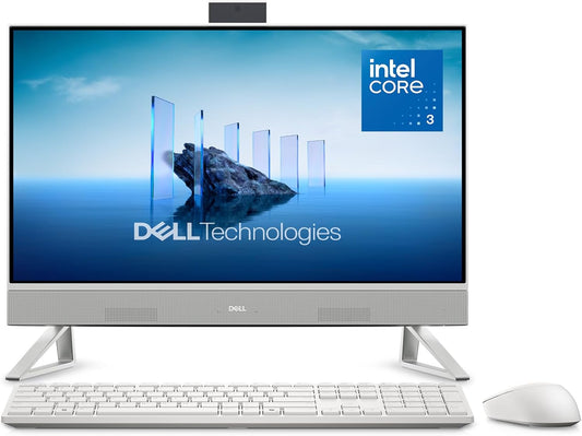 Dell 24 All-in-One Desktop ec24250-23.8-inch FHD Display, Intel Core 3 Processor 100U, Intel Graphics, 8GB DDR5 RAM, 512GB SSD, Windows 11 Home, Onsite Service+6 Months Retail Migrate - White