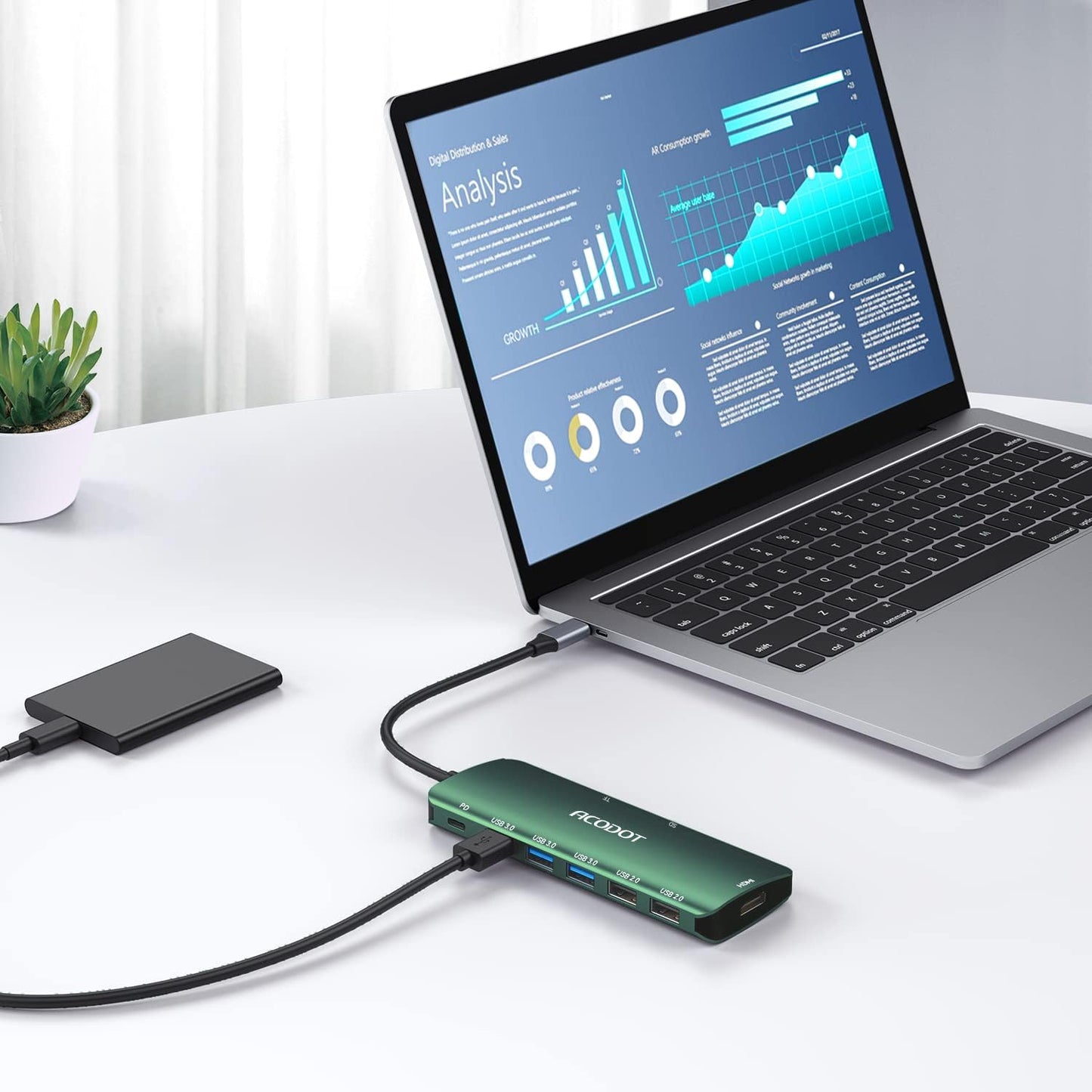 Acodot 9 in 1 USB C Hub - 4K@60Hz HDMI Adapter, 3 USB 3.0 Ports, SD/TF Card Reader, 100W PD, Multiport Adapter for MacBook Pro, Air, HP, XPS, Green