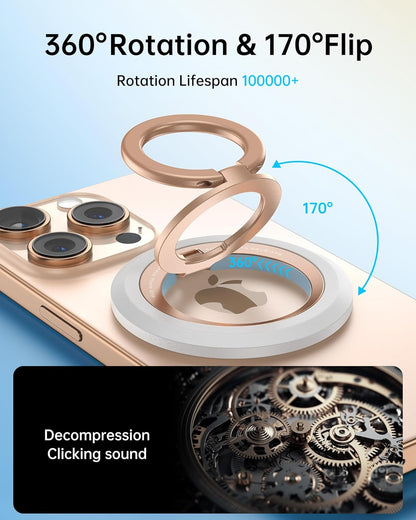 SYNCWIRE Magnetic Phone Ring Holder for MagSafe, 360° Rotation Dual Sided Magnet Grip Cell Phone Ring Stand Finger Kickstand Compatible with iPhone 16 15 14 13 12 Pro Max fits MagSafe - Pearl Gold