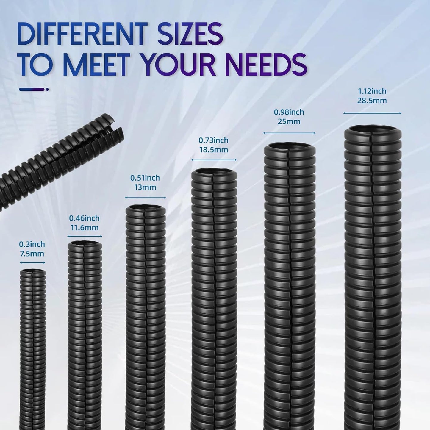 Split Wire Loom Tubing,10,25ft Cord Protectors from Pets No Chew, Flexible Wire Covers Cord Protectors, Protective Split Cable Sleeve for Automotive Home Industrial Wires(Black, 0.3inch-10ft)