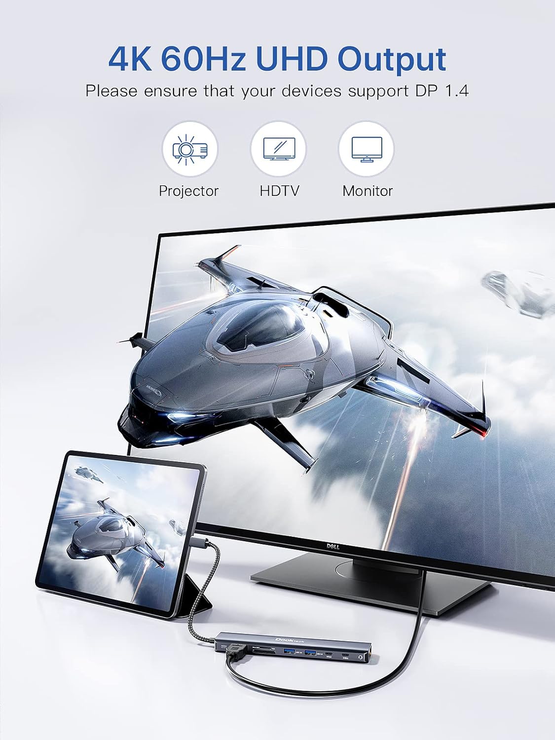 Dockteck 9-in-1 USB-C Hub: HDMI 4K@60Hz, Ethernet, 100W PD, Audio, 2x USB-A 5 Gbps, SD/TF Card Reader for MacBook, iPad, XPS, Microsoft