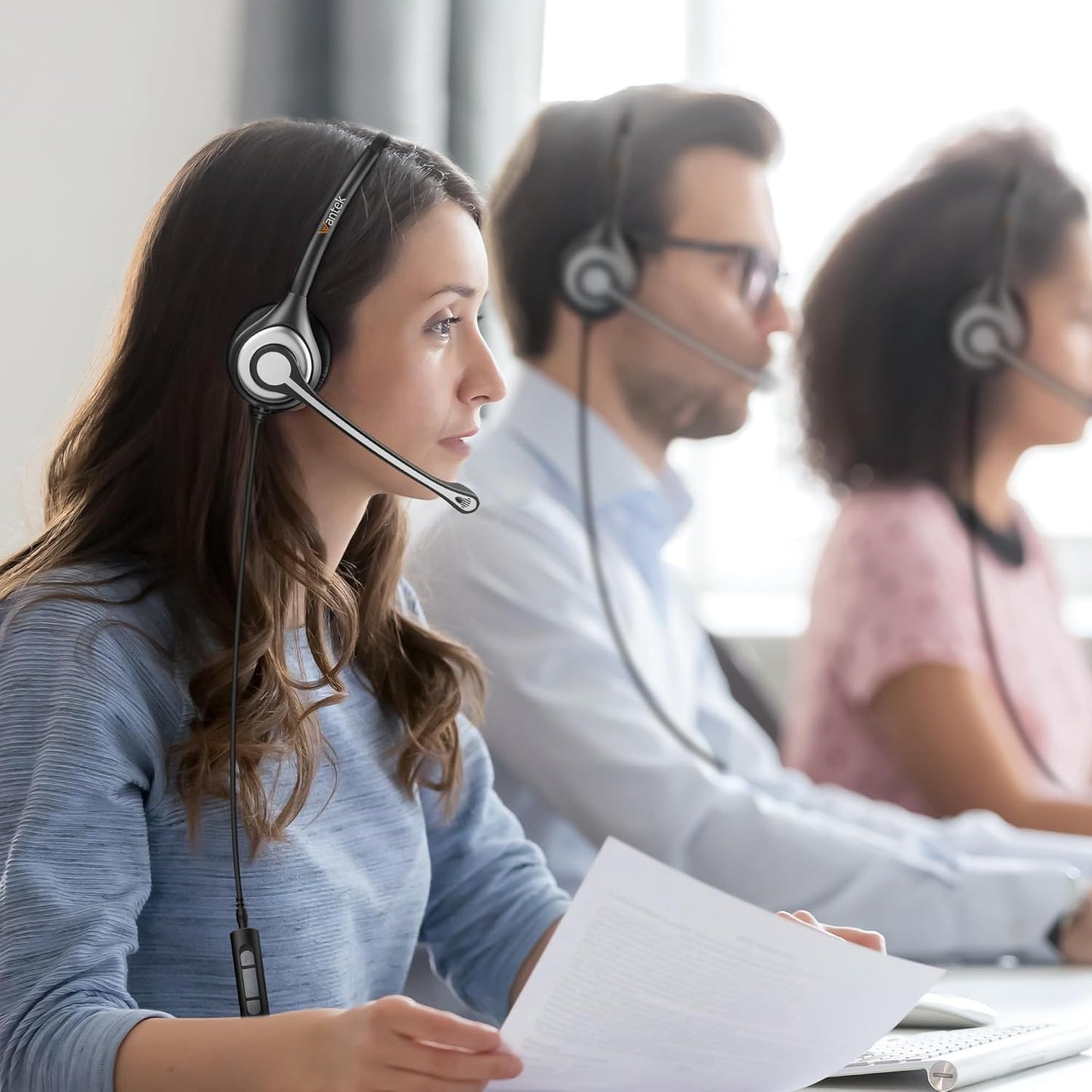 Wantek Computer Headset with Microphone for PC,Laptop,USB Headset with Noise Cancelling & Audio Controls,Computer Headphones for Call Center,Work,Ofiice,Binaural