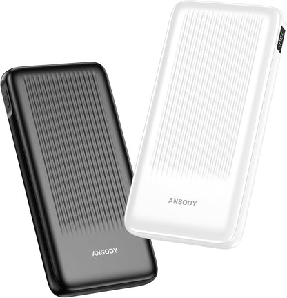 2-Pack 10000mAh Power Bank Fast Charging, 22.5W Compact USB C Portable Charger with 2 Outputs & 2 Inputs, LED Display Battery Pack Compatible with iPhone Samsung iPad Tablets, Black & White