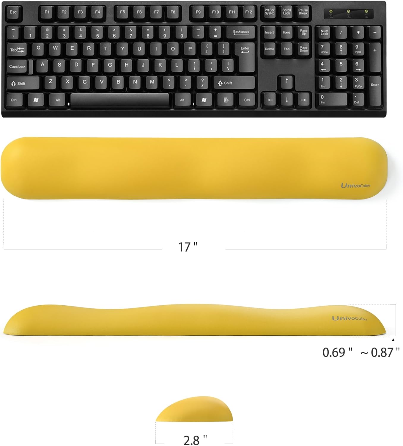 UnivoColors Design-Wave Keyboard Wrist Rest, Artificial Sheepskin+Memory Foam+Ergonomic+Anti-Slip Gel, Resilience Support During Work and Gaming,Keyboard Accessory,Yellow