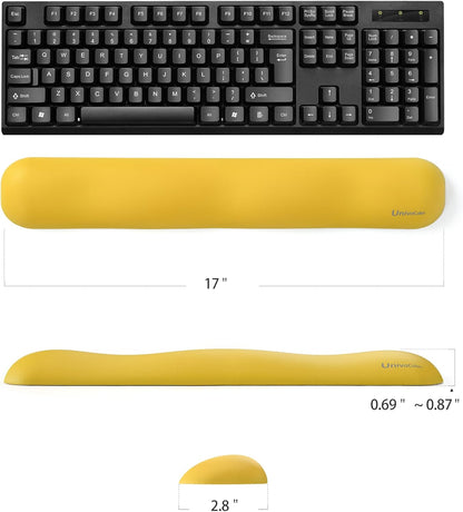 UnivoColors Design-Wave Keyboard Wrist Rest, Artificial Sheepskin+Memory Foam+Ergonomic+Anti-Slip Gel, Resilience Support During Work and Gaming,Keyboard Accessory,Yellow