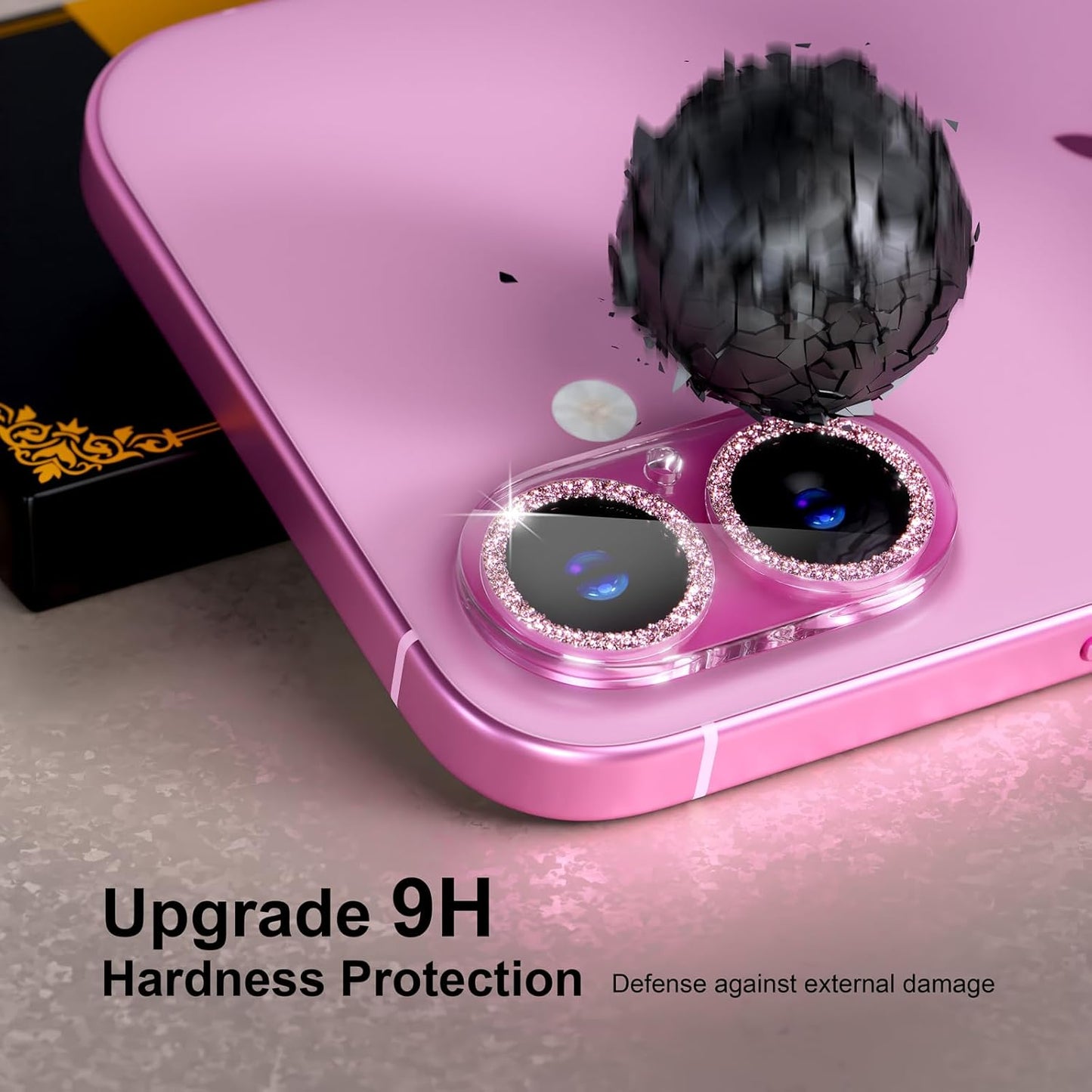 beuxece for 6 Pack iPhone 16 / iPhone 16 Plus Camera Lens Protector [Drop Protection] [Case Friendly] [Easy Installation] 9H Tempered Glass Camera Screen Protector Cover Accessories, Glitter Pink