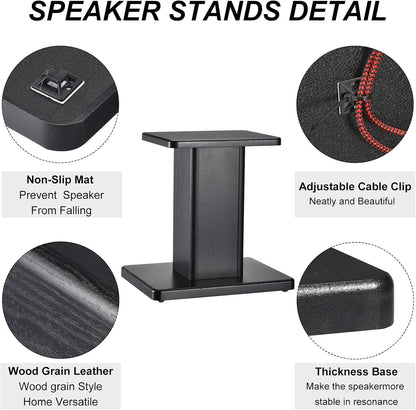 MECCANIXITY Wood Speaker Stands, 2 Pack 11.8 Inch (30cm) Universal Speaker Stand Hollowed Bases Enhanced Audio Listening for Home Theaters Cinema