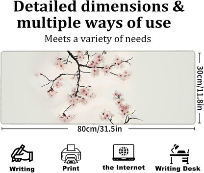 Elegant Cherry Blossom Gaming Mouse Pad, Large Office Desk Mat, Anti-Slip Rubber Base Mousepad for Computer Laptop Keyboard, Smooth Desk Pad for Home Office Gamer Work Accessories 31.5" x 11.8"