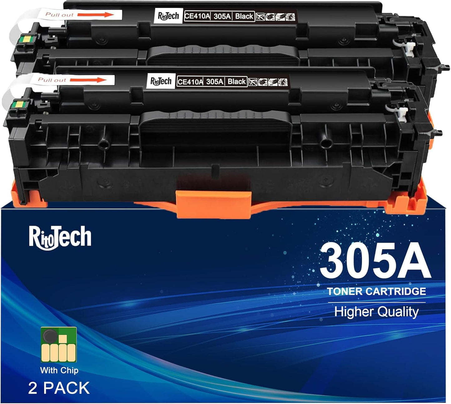 305A Black Toner Cartridge,Compatible for HP 305X CE410A CE410X for HP Laserjet Pro 400 Color M451dn M451nw M475dn M475dw M451dw M375nw Pro 300 M375nw M451 M475 M351 Printer, ( 2 Pack )