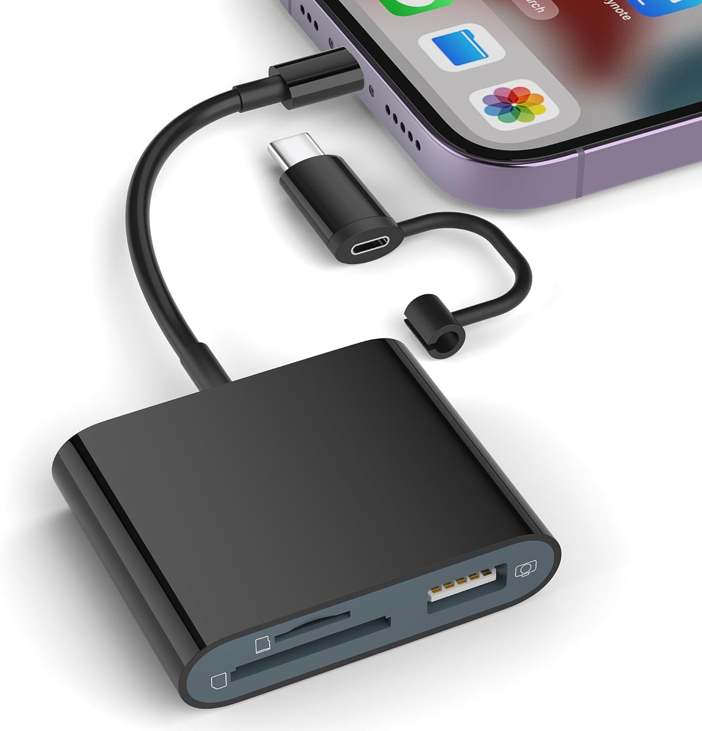 SD Card Reader for iPhone, Memory Card Reader with USB-C to Lightning Adapte Plug and Play Trail Game Camera Micro SD Card Viewer Support SD/TF Card and USB Adapter for iPad No App Required