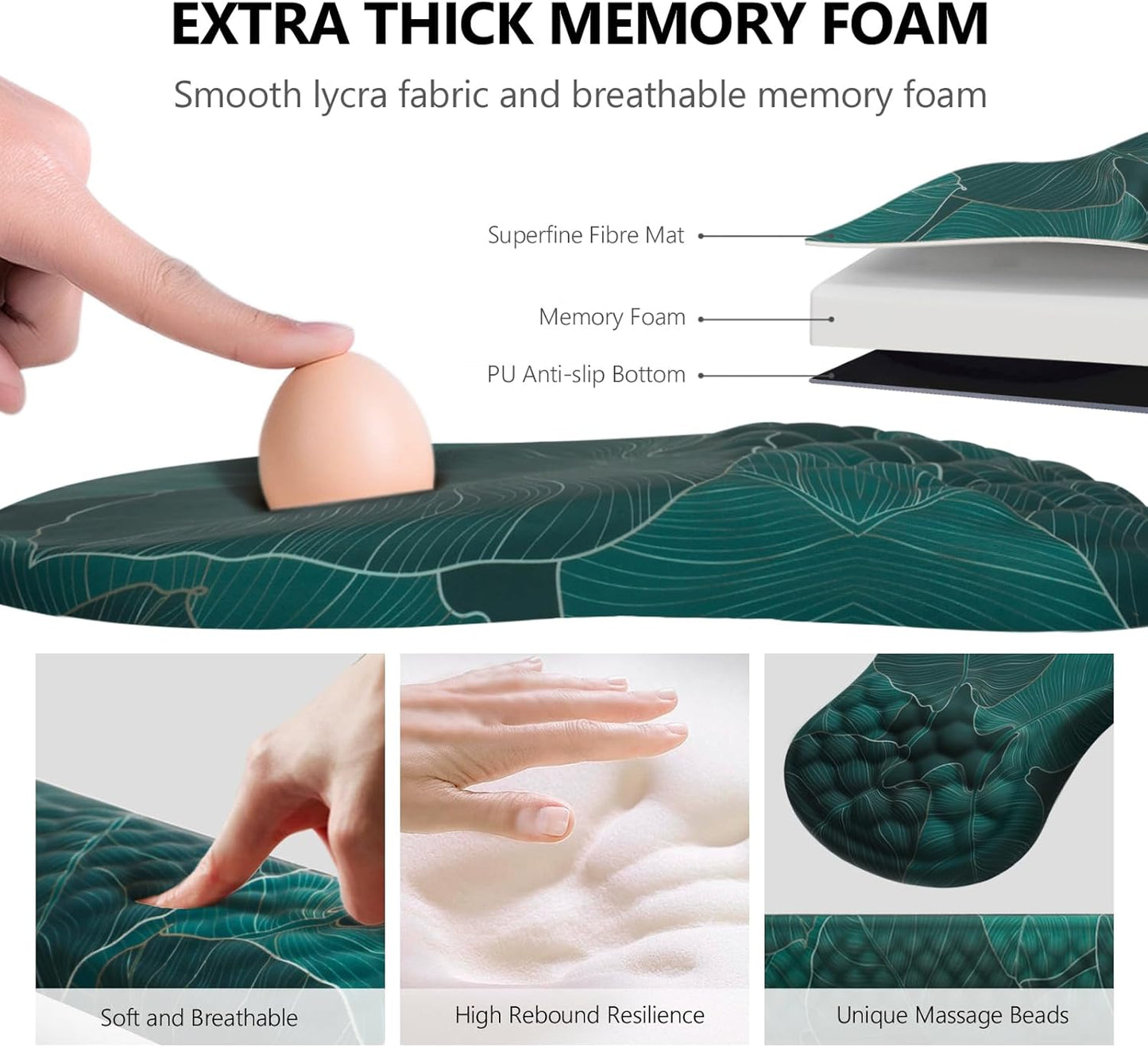 Mouse Pad Wrist Support, Laokiiy 2 in1 Keyboard Wrist Rest+ Ergonomic Mouse Pad, Non-Slip Wrist Rest for Computer Keyboard, Made Easy Typing & Relieve Wrist Pain（Banana Leaf Green）