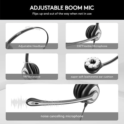 Headset wtih Mic, USB Headset with Microphone for PC, Computer Headset with Noise Canceling Microphone with Mute for Home Office Online Skype Zoom Meetings