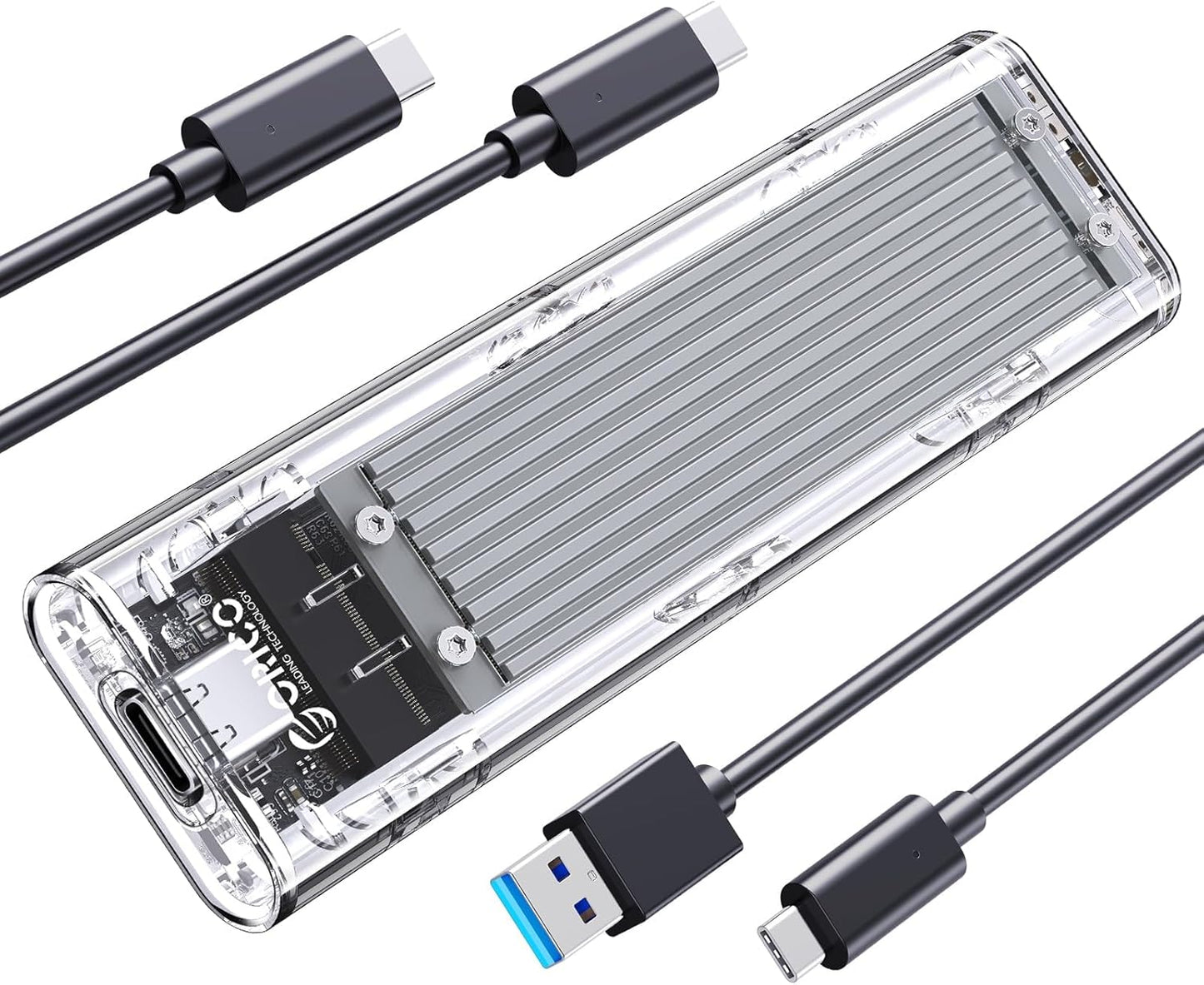 ORICO M.2 NVMe SSD Enclosure, USB 3.2 Gen 2 (10 Gbps), Transparent External Solid State Drive Adapter Enclosure for 2280 2260 2242 2230 PCI-E M2 M-Key SSD, USB Type C Converter Case-TCM2 Silver