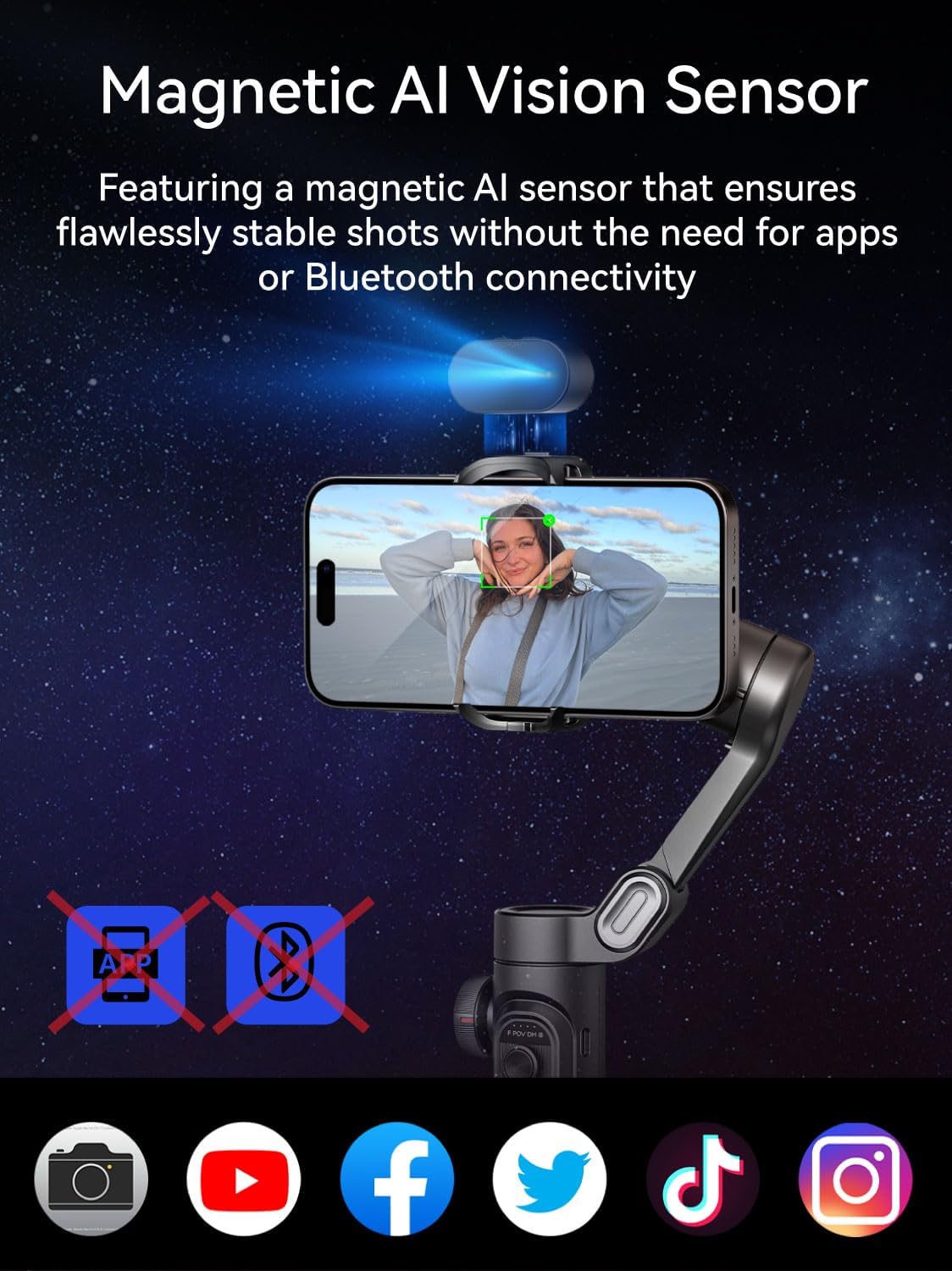 Gimbal Stabilizer for Smartphone with AI Tracking Sensor, Gimbal with Focus Wheel for Phone/Android, Phone Stabilizer with 7.0 Anti-Shake for Video Recording-Smart XE AI