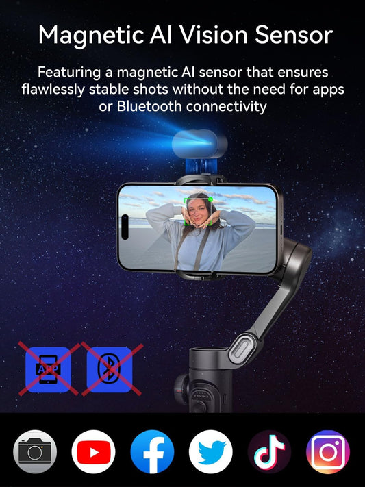 Gimbal Stabilizer for Smartphone with AI Tracking Sensor, Gimbal with Focus Wheel for Phone/Android, Phone Stabilizer with 7.0 Anti-Shake for Video Recording-Smart XE AI
