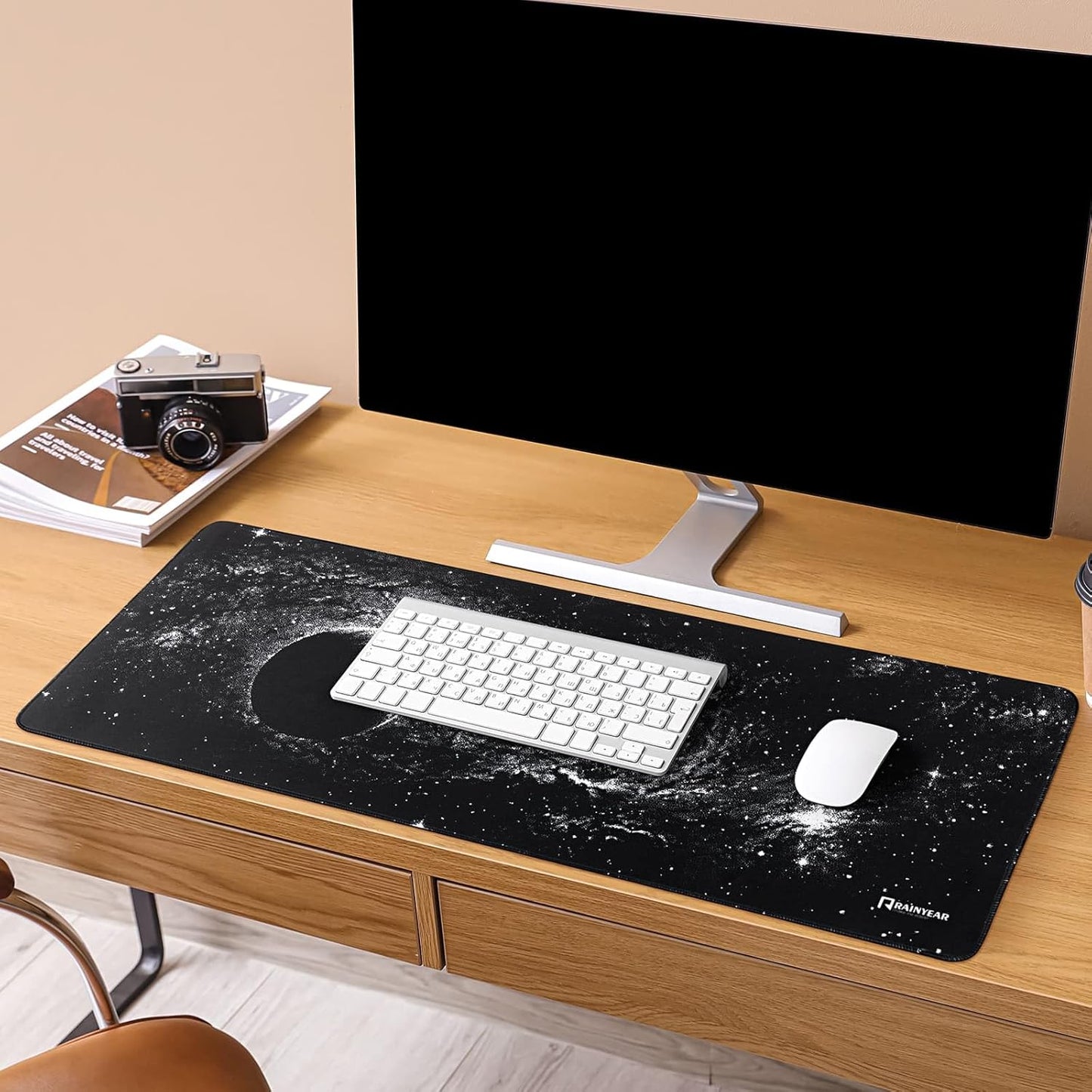 RAINYEAR Large Gaming Mouse Pad(31.5 x 11.8 Inch), Computer Mousepad with Anti-Slip Rubber Base, Smooth Large Keyboard Mouse Pad Mat for Gamer, Office, Home, Black Universe