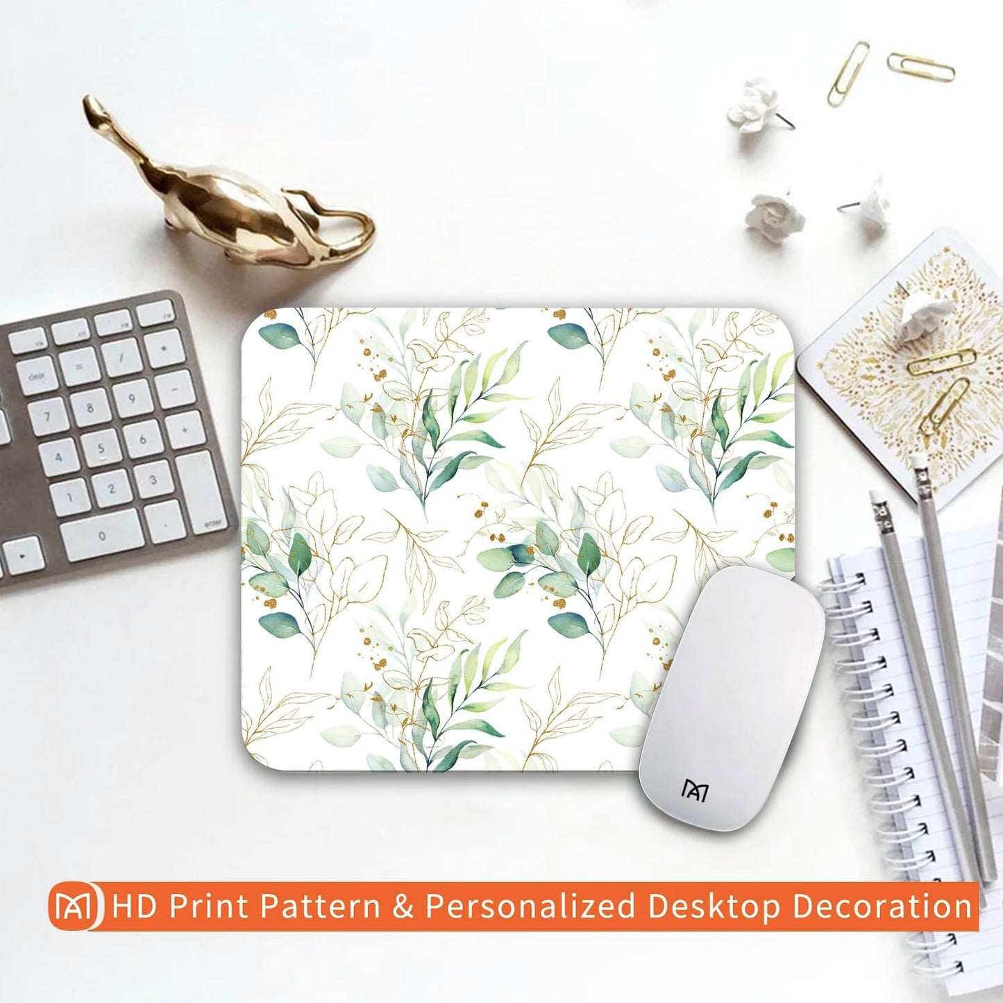 Square Mouse Pad Pretty Leaves, Personalized Premium-Textured Custom Mouse Mat Design, Washable Mousepad Cloth, Non-Slip Rubber Base Computer Mouse Pads for Wireless Mouse
