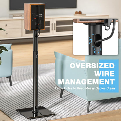 Rfiver Bookshelf Speaker Stands Pair, Height Adjustable Rear Speaker Stands from 32" to 43" with 360° Swivel, 11 lbs Capacity, Set of 2 for Satellite & Small Bookshelf Speakers