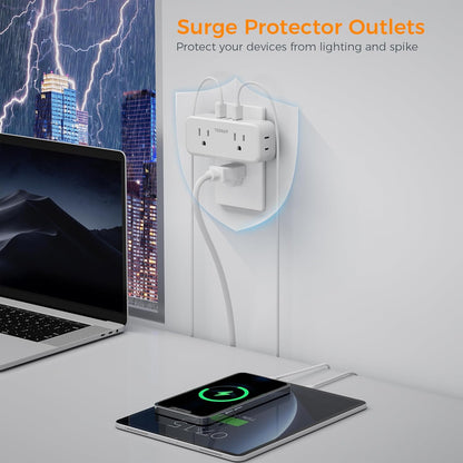 Multi Plug Outlet Splitter with USB, TESSAN 4 Electrical Multiple Outlet Extender with 3 USB Ports, Mini Double Plug Expander Surge Protector for Home, Office, Kitchen, Dorm Essentials, White