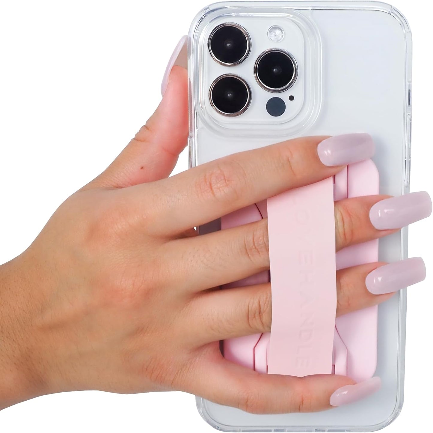 LoveHandle PRO MagSafe Compatible Magnetic Phone Grip w/Kickstand - Mount, Strap and Stand for Smartphone and Tablet - MagSafe Ring Included - Fits All Devices - Light Pink