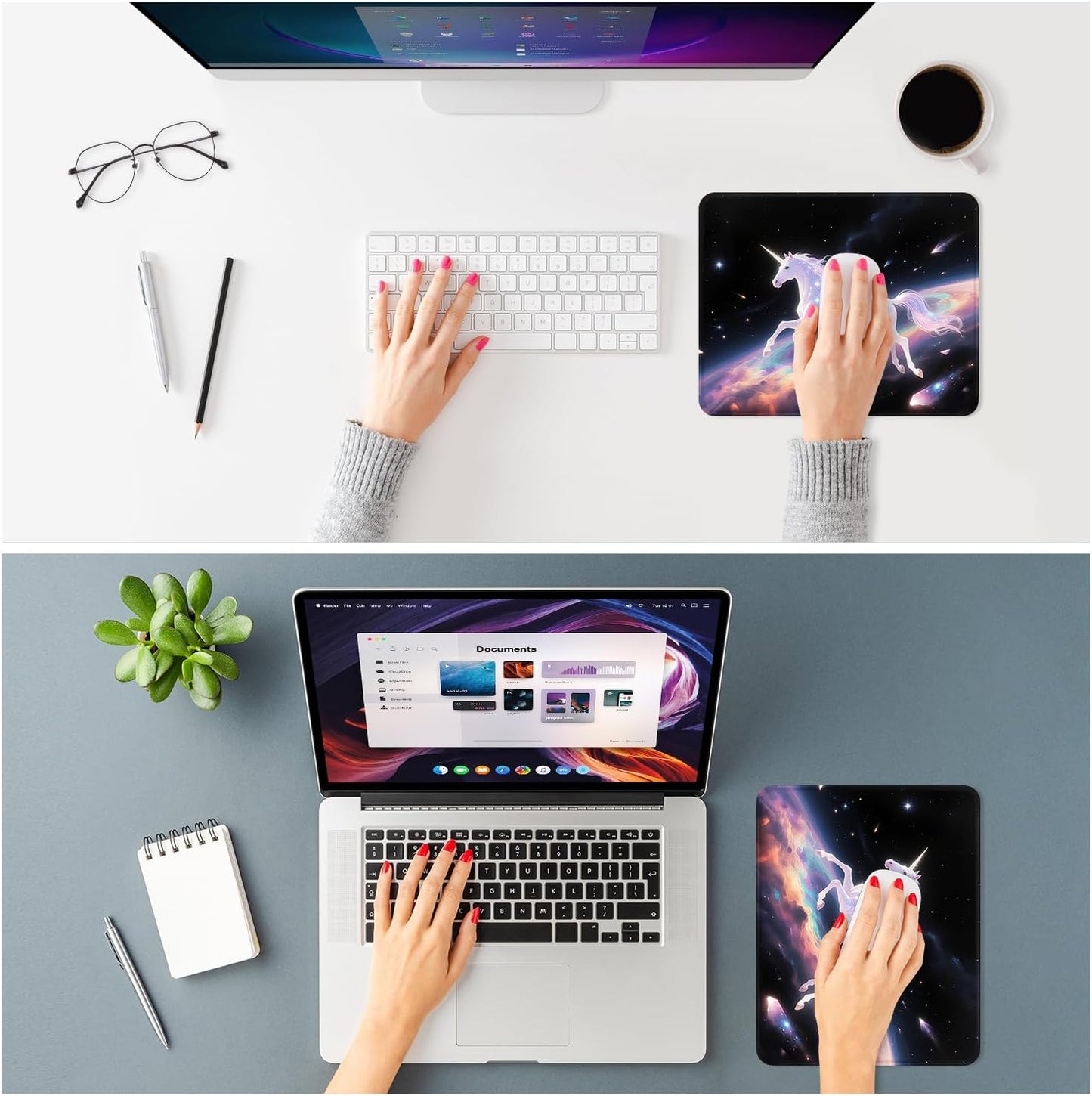 ITNRSIIET Mouse Pad Non-Slip Rubber Base Smooth Surface Stitched Edges Waterproof Durable Compatible with All Mice for Office & Gaming, Desk Accessory, 10.2x8.3x0.12 inch, Stellar