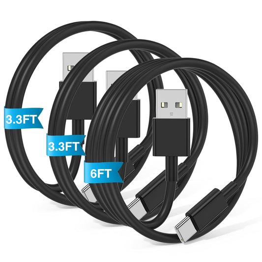 3-Pack Black [3.3FT+3.3FT+6FT] USB A to USB C Cable，USB to USB C Car Carplay Cable for iPhone 16 15 Pro Plus Pro Max，for iPad Pro/Air/Mini，for Samsung S24/S23/S22/S21，for MacBook Pro/Air and More
