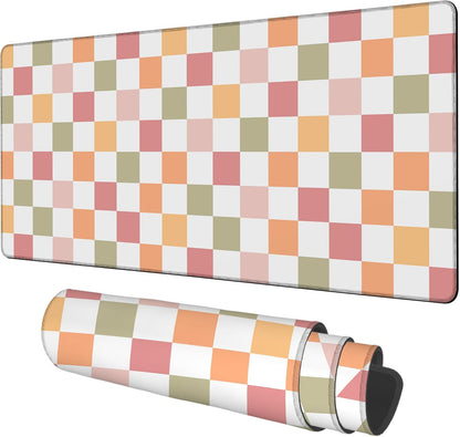 Gaming Desk Pad Large Extra Length Multicolored Chess Board Mouse Pad Keyboard Laptop Non-Slip Waterproof with Rubber Base Thick Stitched Edge Mouse Mat for Office Home 35.4 x 15.7 Inches