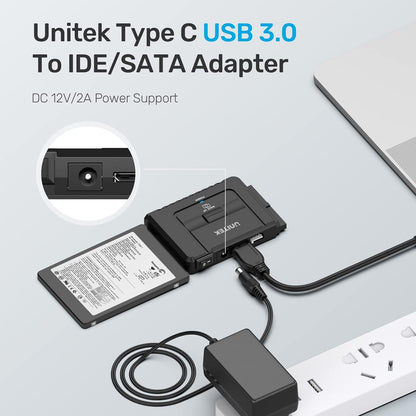 Unitek USB C to IDE and SATA Converter External Hard Drive Adapter Kit for Universal 2.5/3.5 HDD/SSD Hard Drive Disk, One Touch Backup Function, Included 12V/2A Power Adapter