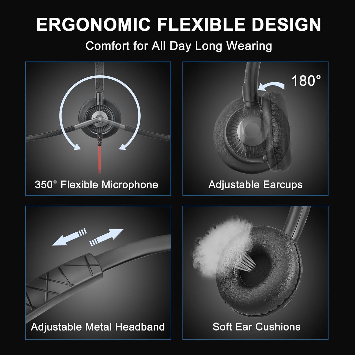 Callez USB Headset with ENC Dual Mic Noise Cancelling for PC Laptop Mac, Computer Headset with MS Teams Call Button Wired Stereo Headphones for Teams Zoom Home Office Work Call Center