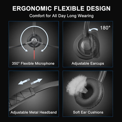 Callez USB Headset with ENC Dual Mic Noise Cancelling for PC Laptop Mac, Computer Headset with MS Teams Call Button Wired Stereo Headphones for Teams Zoom Home Office Work Call Center