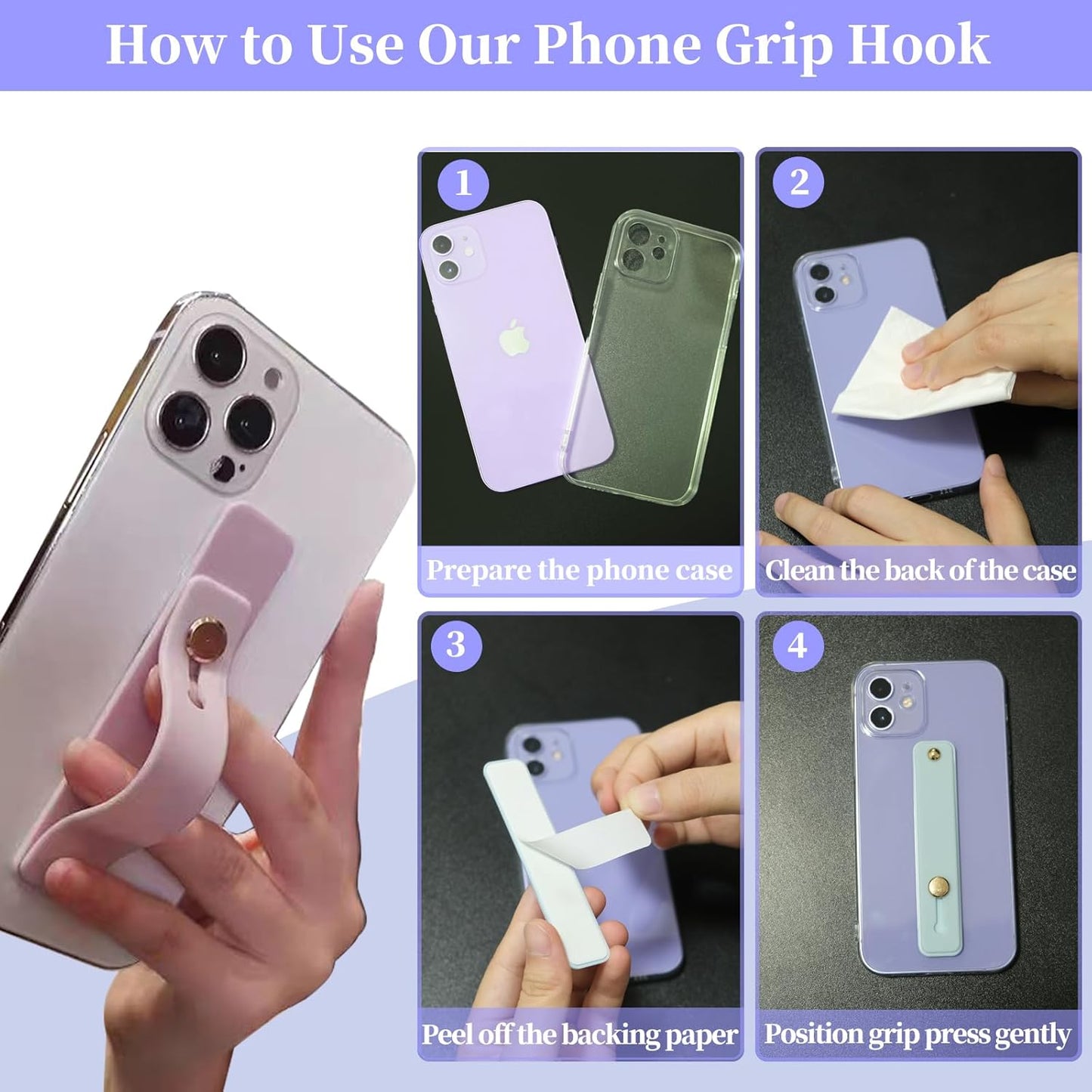 Cell Phone Grips Finger Holder for Back of Phone, Cute Pink Phone Slide Grip Hook Grip Accessories, Ergonomic Smartphone Kick Popper Stand Stick on - 3 x Pink, Red, Hot Pink, Orange