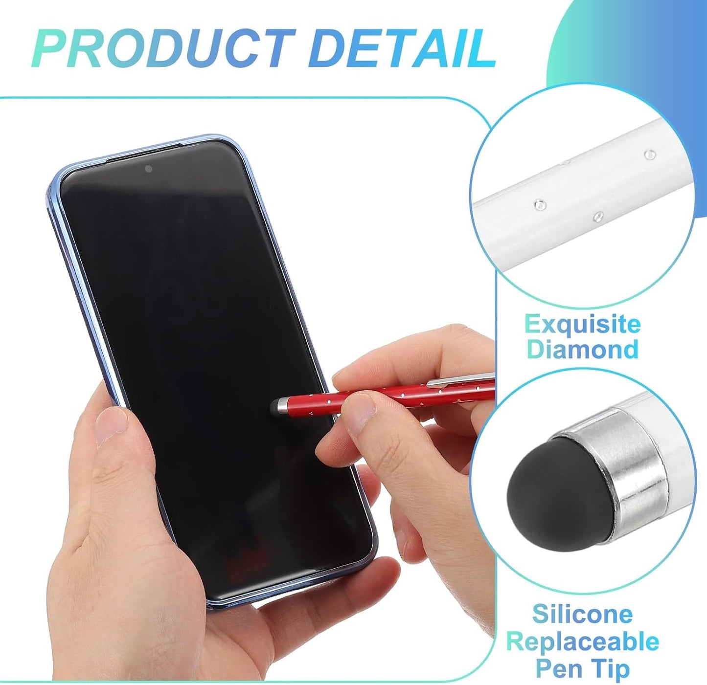 PATIKIL Stylus Pens for Touch Screens, 6 Pcs High Precision Universal Bling Stylus Crystal Metal Capacitive Pen for Touch Screen Devices Phone Tablets Laptop, White