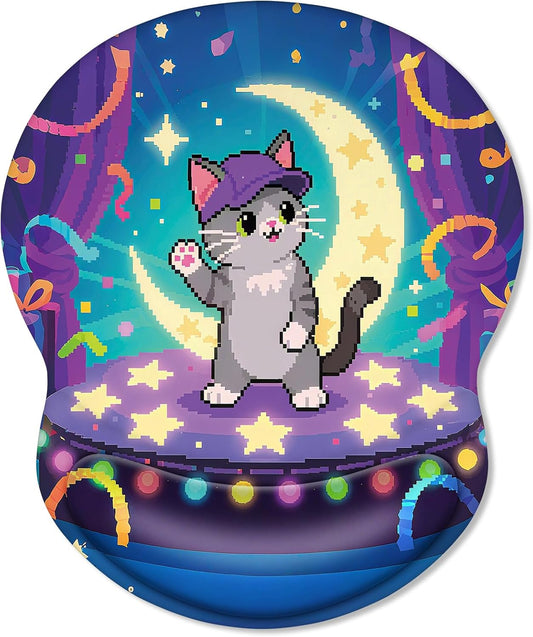 ITNRSIIET Ergonomic Mouse Pad with Comfort Gel Wrist Rest, Non-Slip PU Base, Smooth Textured Surface, Reduces Hand Fatigue & Wrist Pain, 8.7 x 7.2 Inch for Office Gaming Home, PixelPartyCat