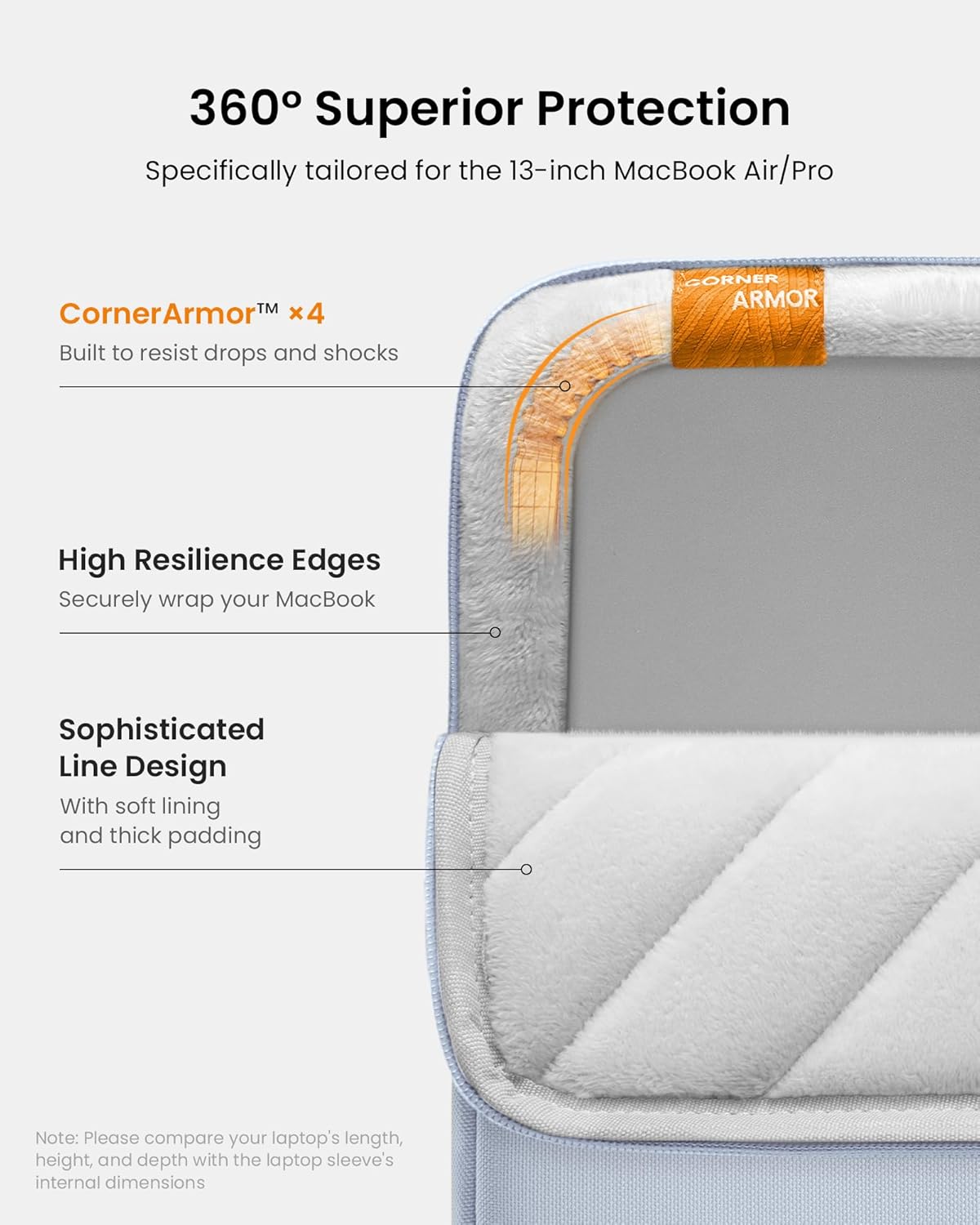 tomtoc 360° Protective Laptop Sleeve for 13-inch New MacBook Air M4/A3240 2025, M3/A3113, M2/A2681 M1/A2337 A2179 A1932, 13-inch MacBook Pro M2/A2686 M1/A2338, Water-Resistant Computer Case Bag