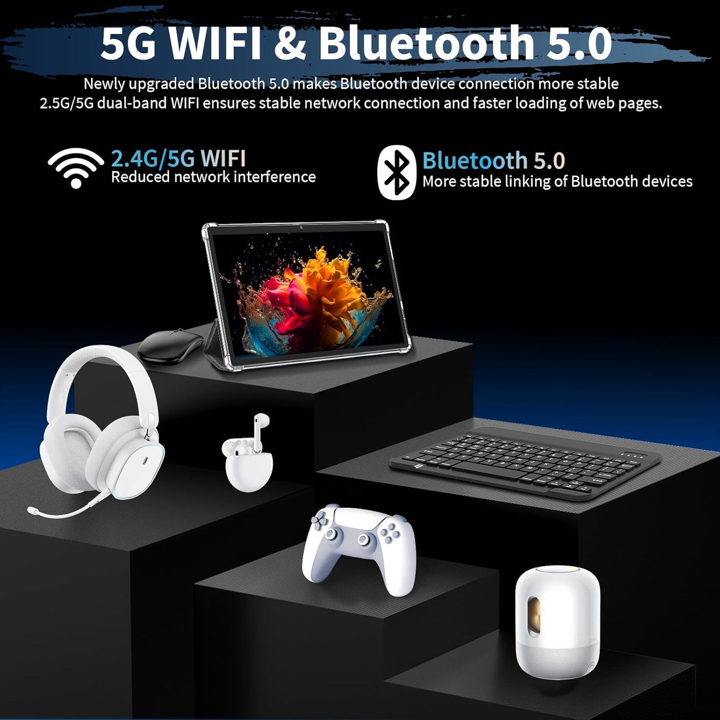 Android 15 Tablet, 26GB + 256GB (2TB Expandable), 10.1-inch Tablet with Keyboard, 8000 mAh Battery, BT 5.0, 5G WiFi, Widevine L1, 2-in-1 Tab with Mouse, Protective Case，Stylus（Green）