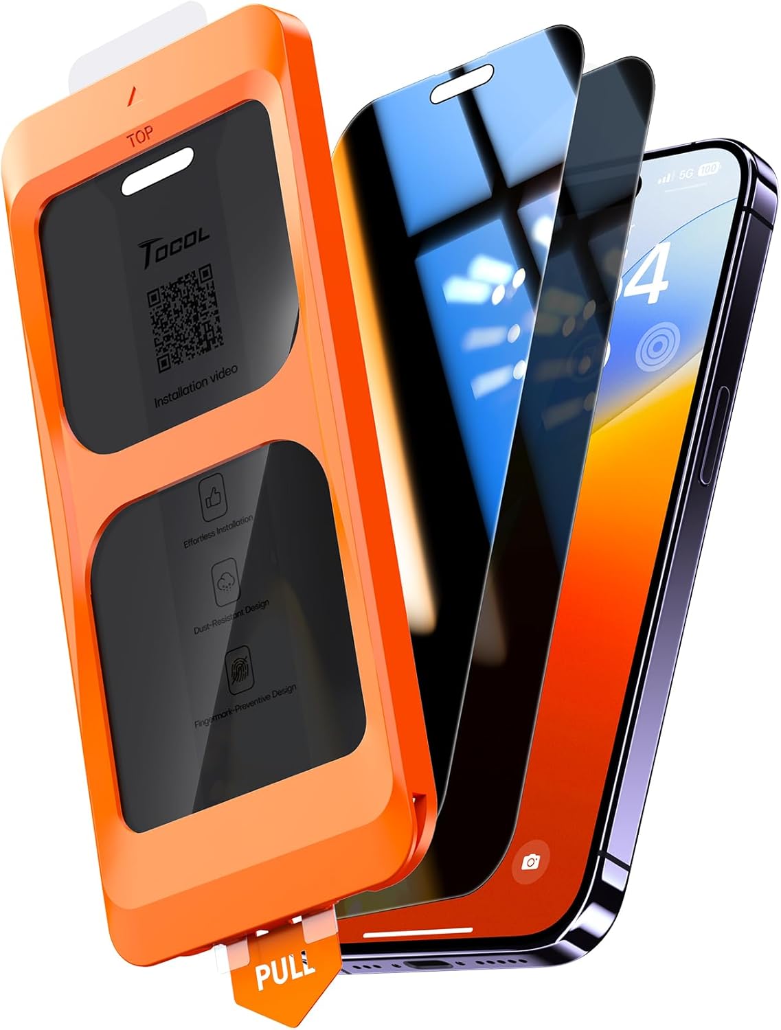 TOCOL for iPhone 14 Pro Privacy Screen Protector True 25°Anti Spy 9H+ Hardness Tempered Glass for iPhone 14 Pro Full Coverage Screen Protector Easy Installation 2 Pack