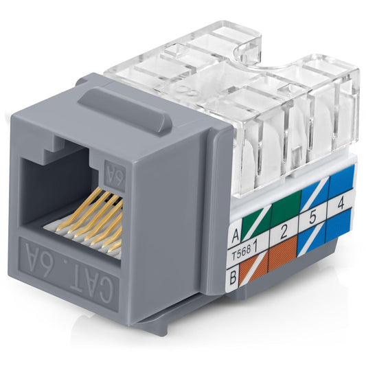 Everest 90° Angled RJ45 Cat6A Keystone Jacks 50-Pack in Gray - Slim Profile Female RJ45 Connectors - Cat 6A Keystone Jack - Compatible with 90° Angled Speed Termination Tool - easyJACK (B094WB91H3)