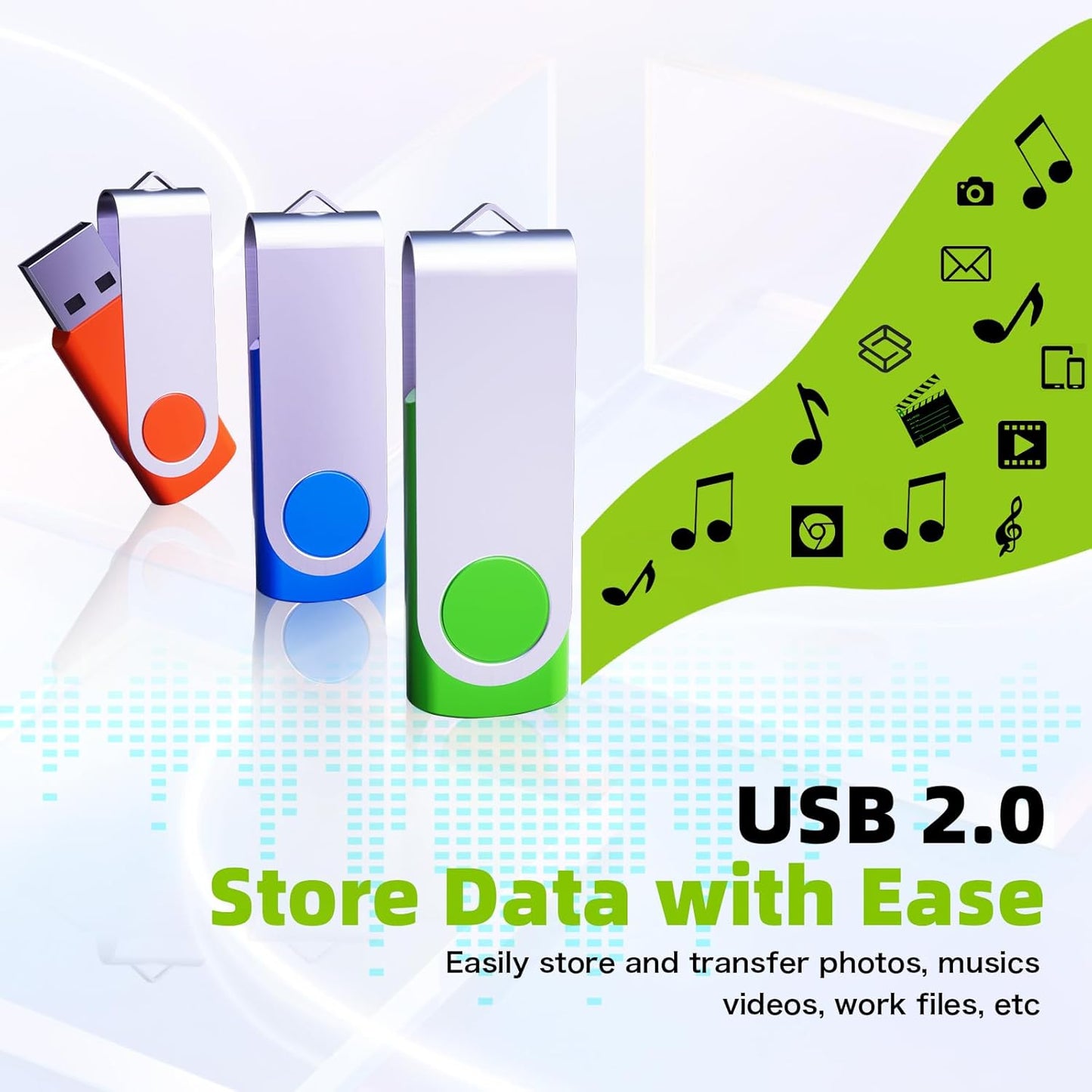 64GB Flash Drive 10 Pack, Wooolken USB 2.0 Thumb Drive Bulk Pen Drive Metal Swivel Memory Stick 64GB 10 Colors Multipack Value Zip USB Drives with Lanyard