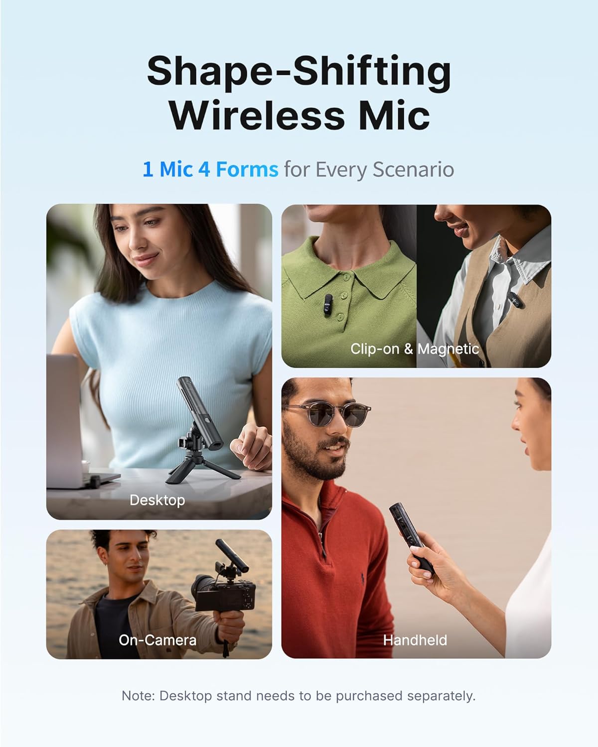 BOYA Magic Wireless Mini Microphones for iPhone 15-16/Android, 4 Form-in-1 Mic, 7g Lightweight, AI Noise Reduction, 48kHz/24bit, APP Control, 328ft Range, Microphone for Recording (Stand not included)