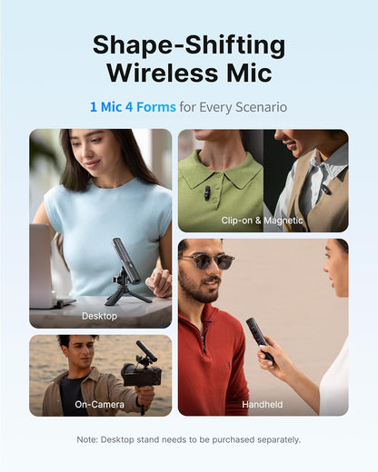 BOYA Magic Wireless Mini Microphones for iPhone 15-16/Android, 4 Form-in-1 Mic, 7g Lightweight, AI Noise Reduction, 48kHz/24bit, APP Control, 328ft Range, Microphone for Recording (Stand not included)