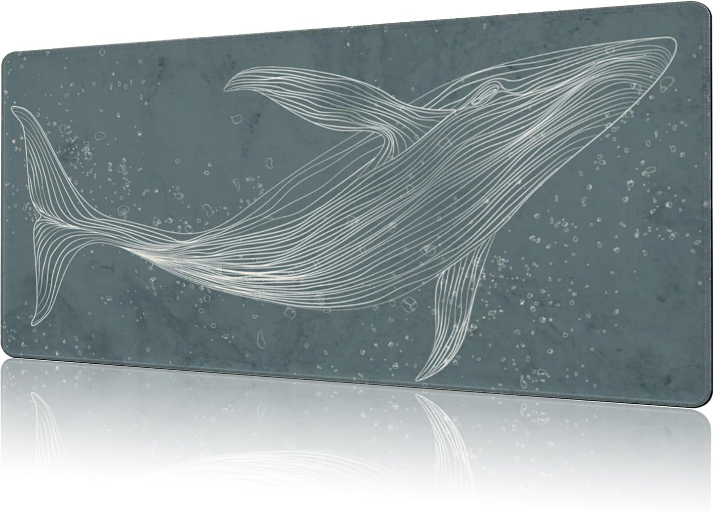 Mouse Pad Large Hand Drawn Whale Non-Slip Gaming Desk Mat with Stitched Edge Laptop Keyboard Desk Pad for Work Home Gaming (35.4 x 15.7 Inches)